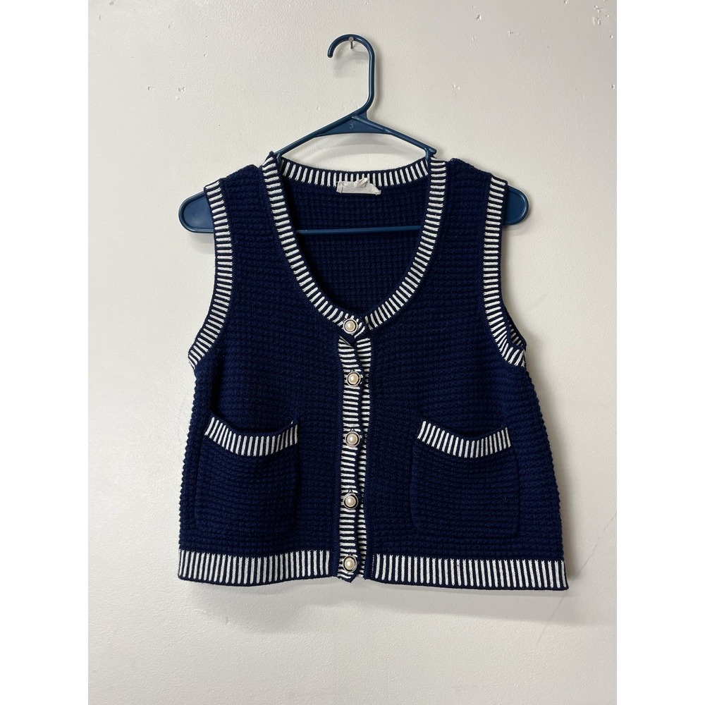 Entro Blue Sweater Knit Vest Size Small Preppy Boho Cottage